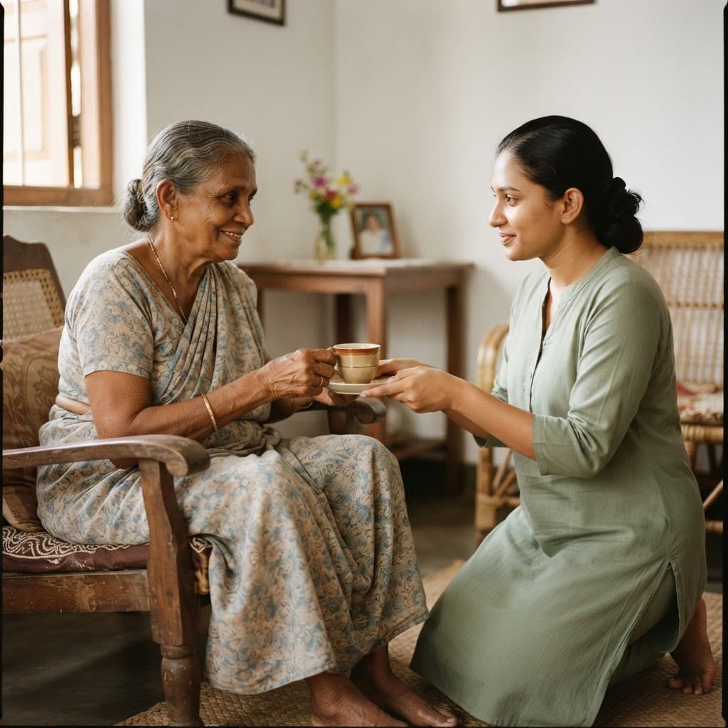 A caregiver spending time with an elderly person